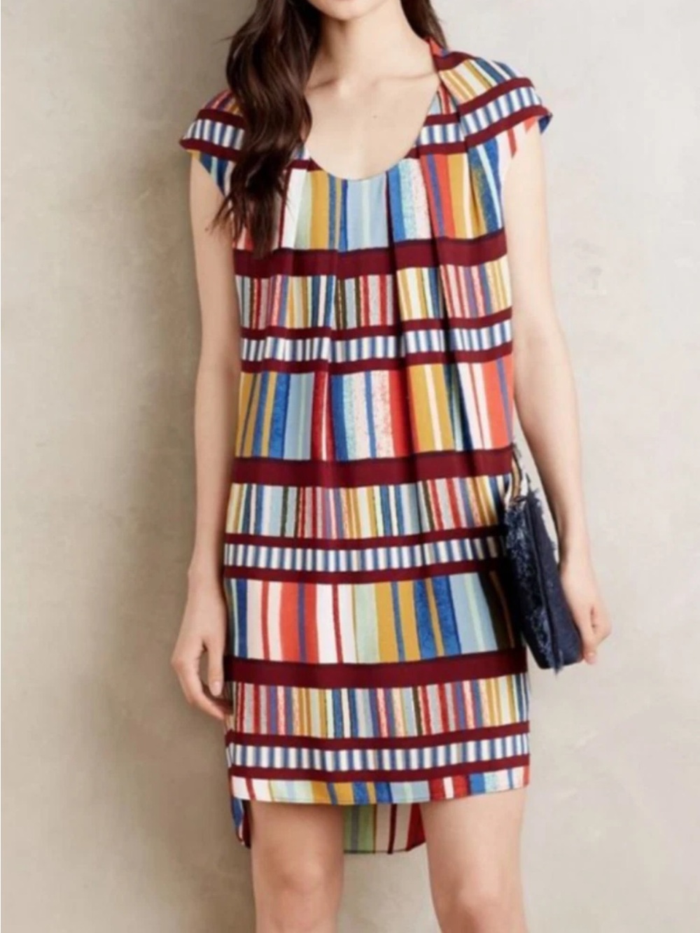 Anthropologie Maeve Au Revoir Print Multi Striped Shift Dress